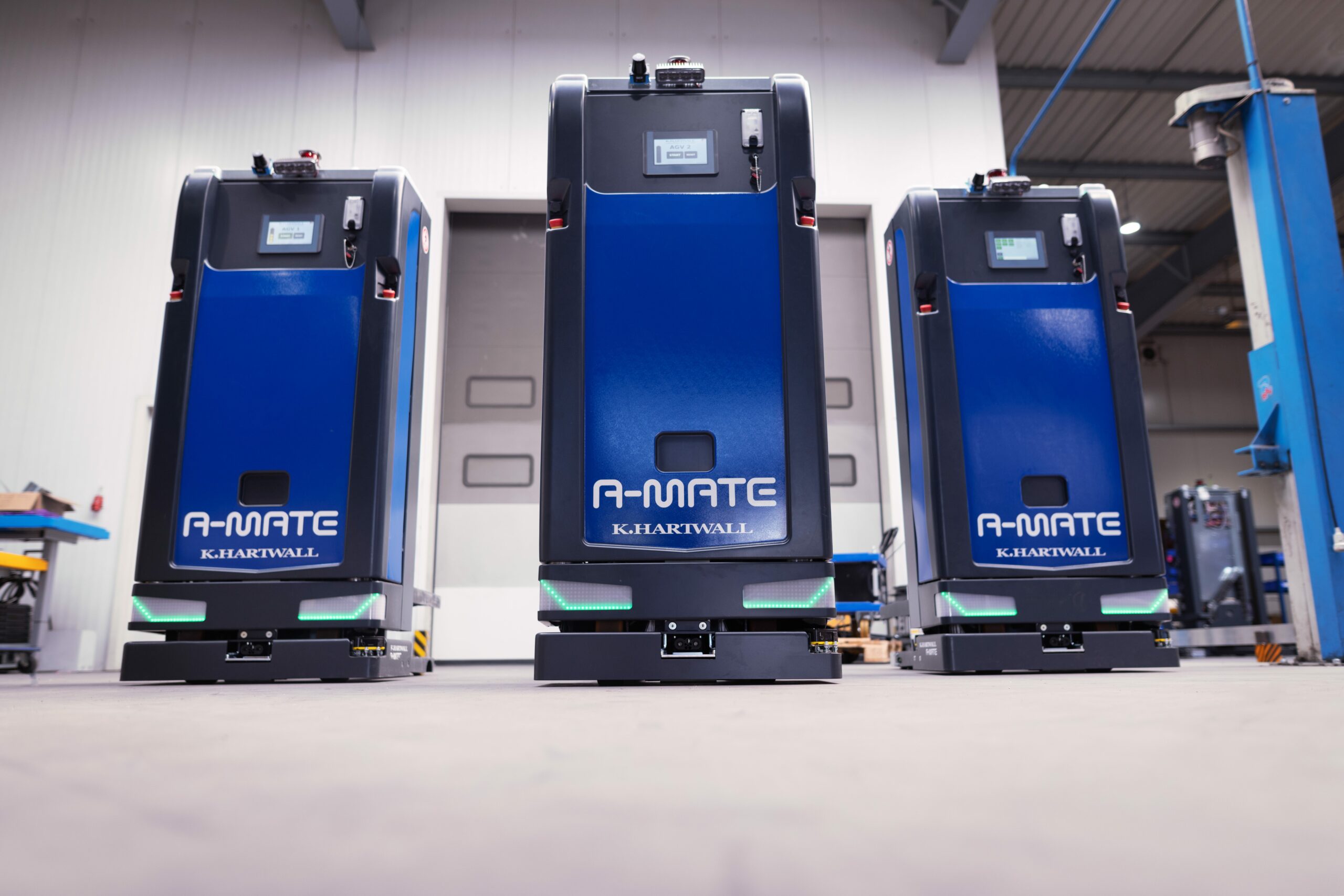 frontal view of the mobile robot product family A-MATE from K.Hartwall